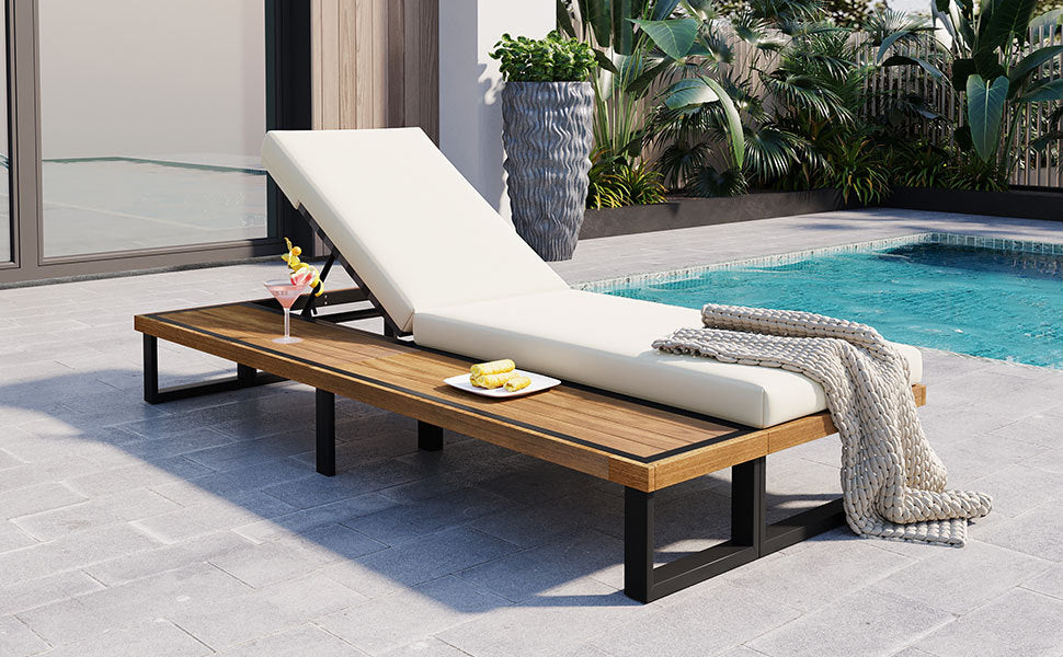 Outdoor Chaise Lounge Chair with 5-Position Adjustable Backrest