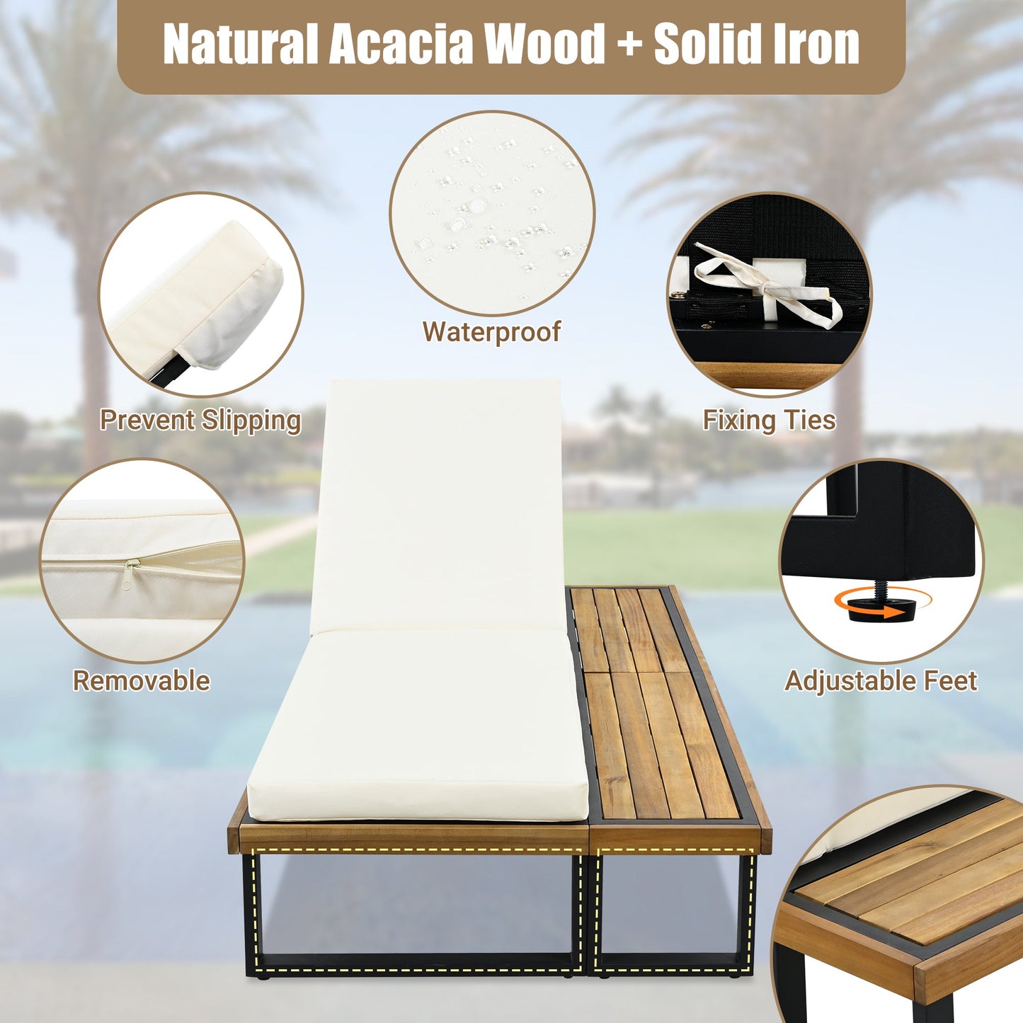 Outdoor Chaise Lounge Chair with 5-Position Adjustable Backrest