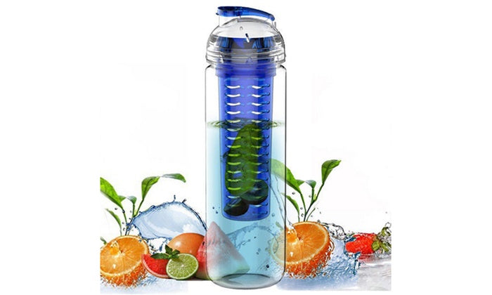 Blue Fruitcola Dome Fruit Infuser Water Bottle (27 oz) water bottle with fruit infuser on a white background