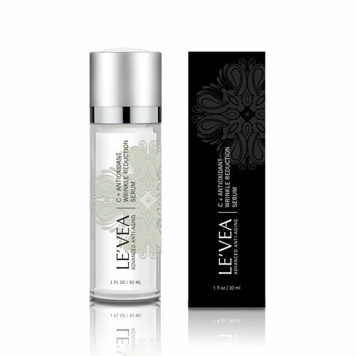 Le'Veia serum bottle and packaging on a white background
