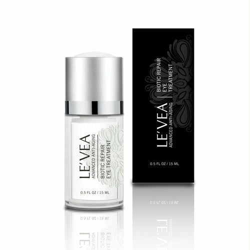 LeVeA eye treatment bottle and packaging on a white background