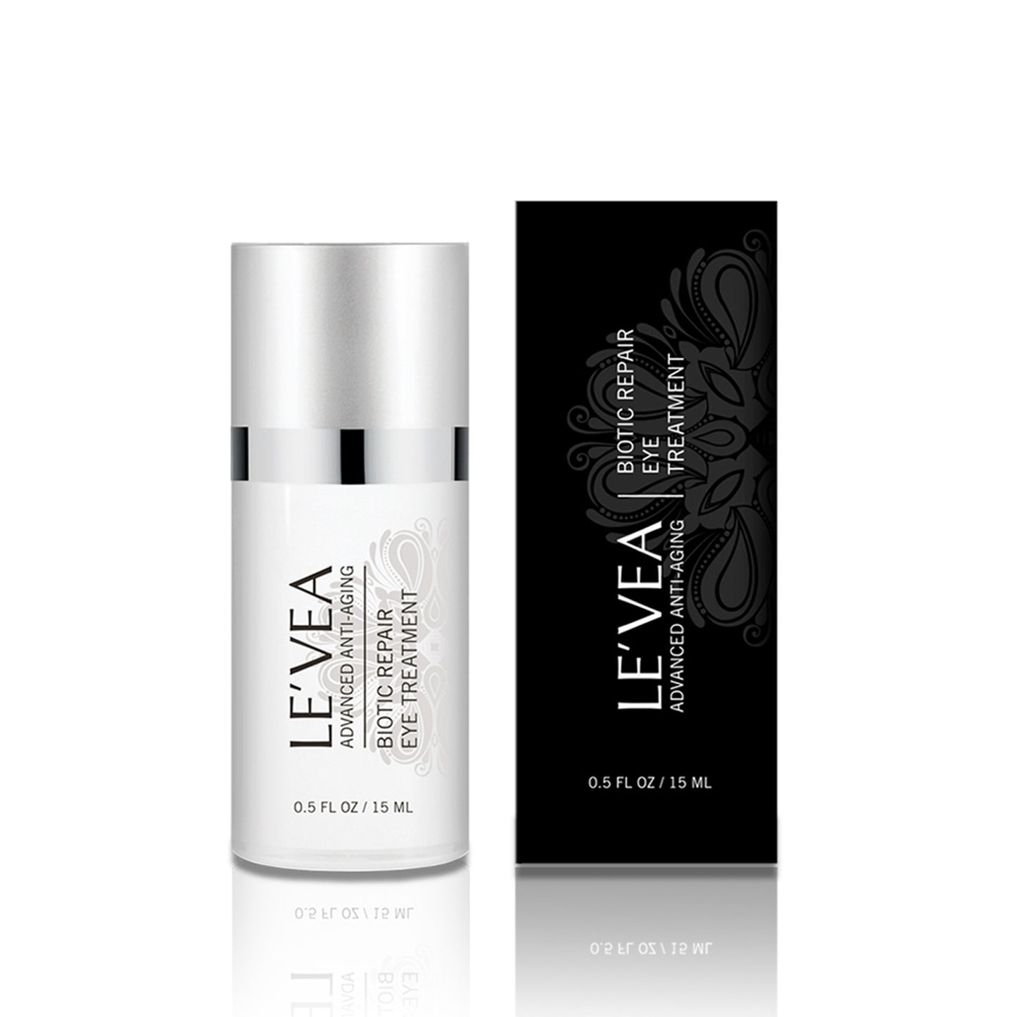 Le'Vea eye treatment bottle and packaging on a white background