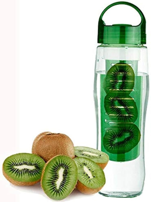 Fruitzola Jammer Fruit Infuser Water Bottle (27 oz) BPA-Free with kiwi slices and whole kiwis on a white background
