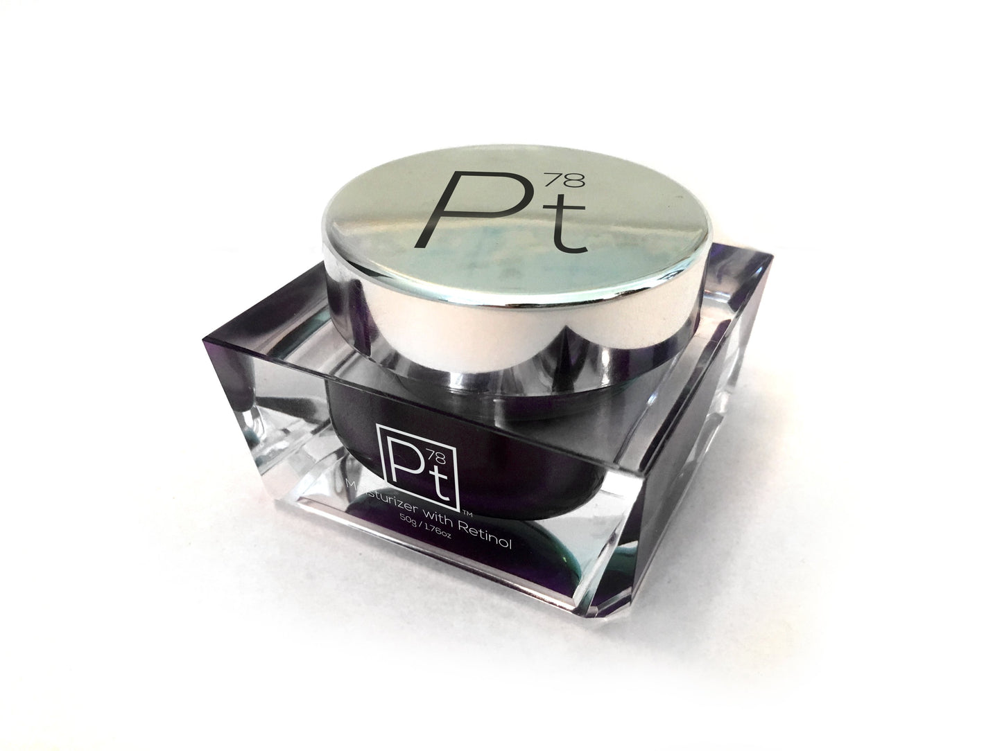 Cosmetic jar with 'Pt' branding on a white background