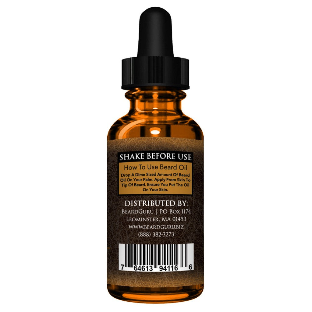 BeardGuru Beard Oil in an Amber glass Brown glass bottle with dropper on a white background