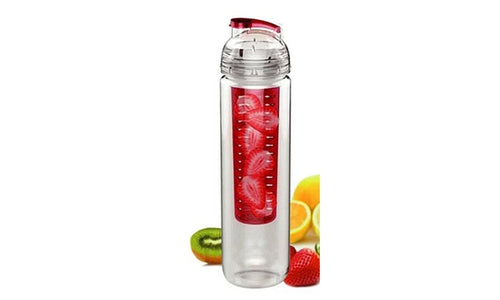 Fruitcola Dome Fruit Infuser Water Bottle (27 oz) with a red fruit infuser on a white background