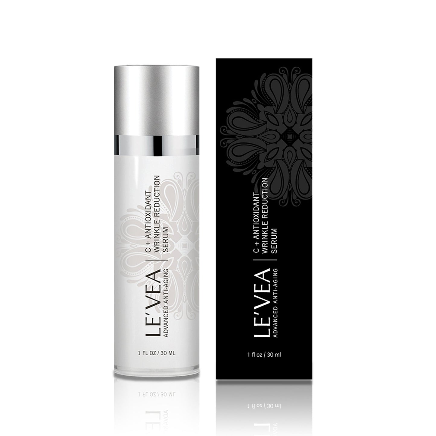 Levea skincare serum bottle and packaging on a white background
