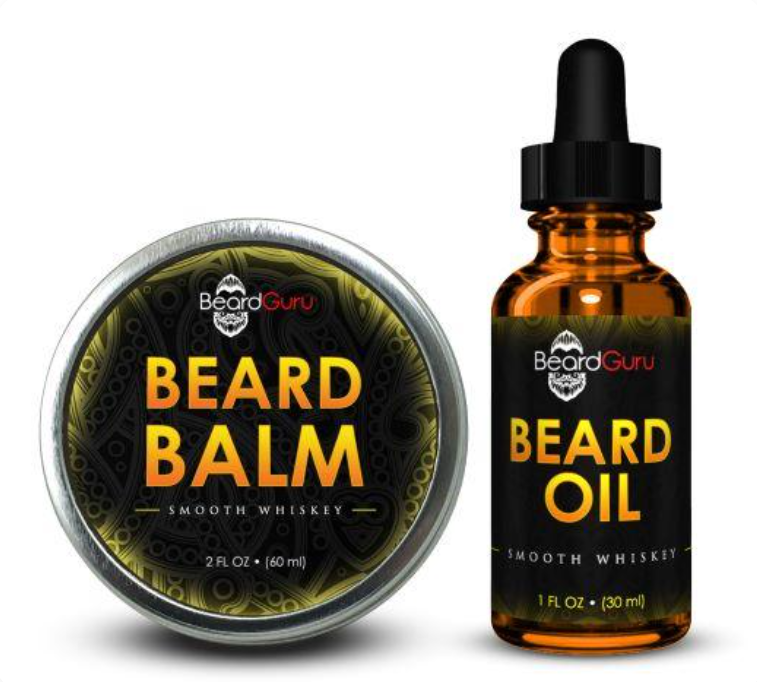 Beard Guru Beard balm and oil set on a white background