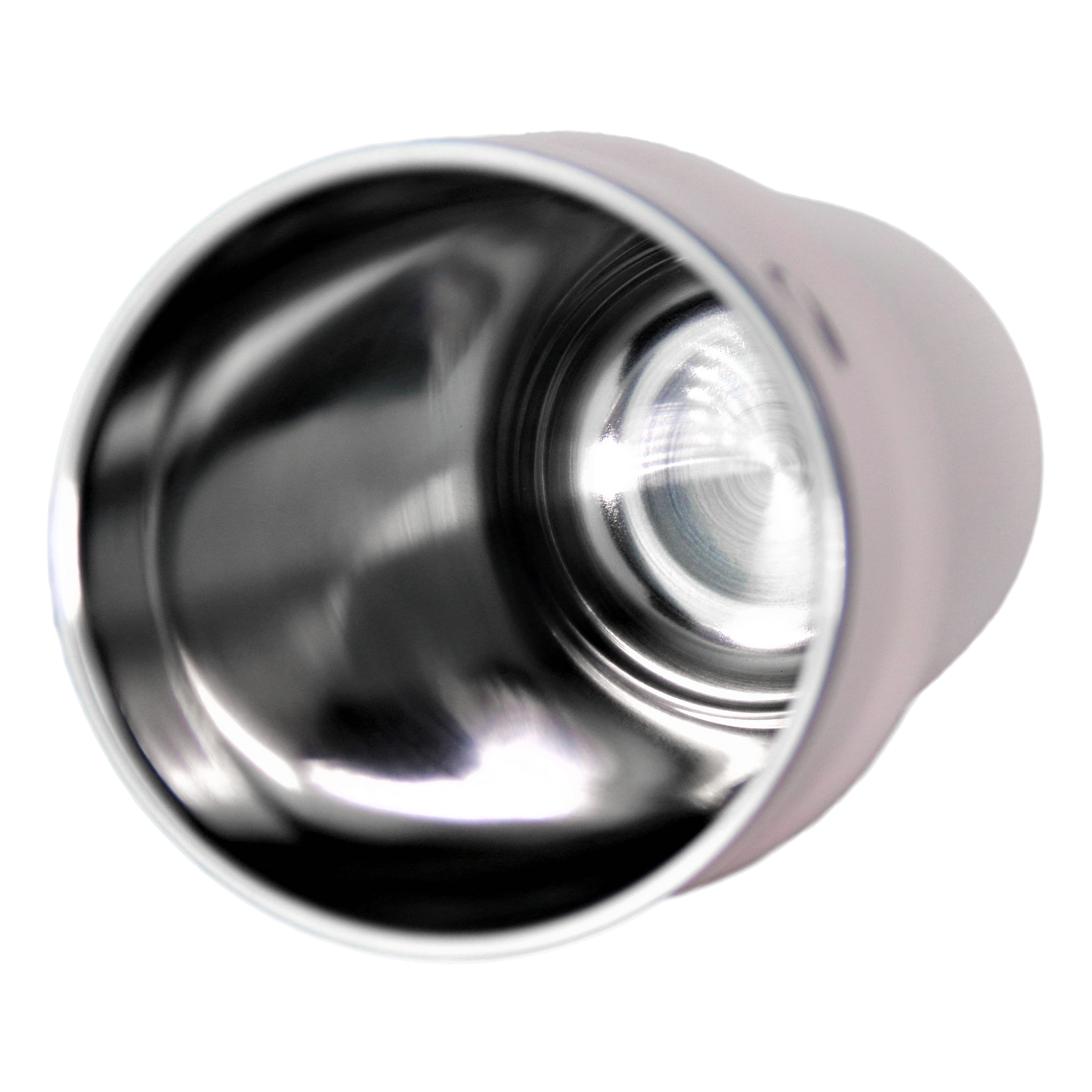 Stainless steel travel mug on a white background