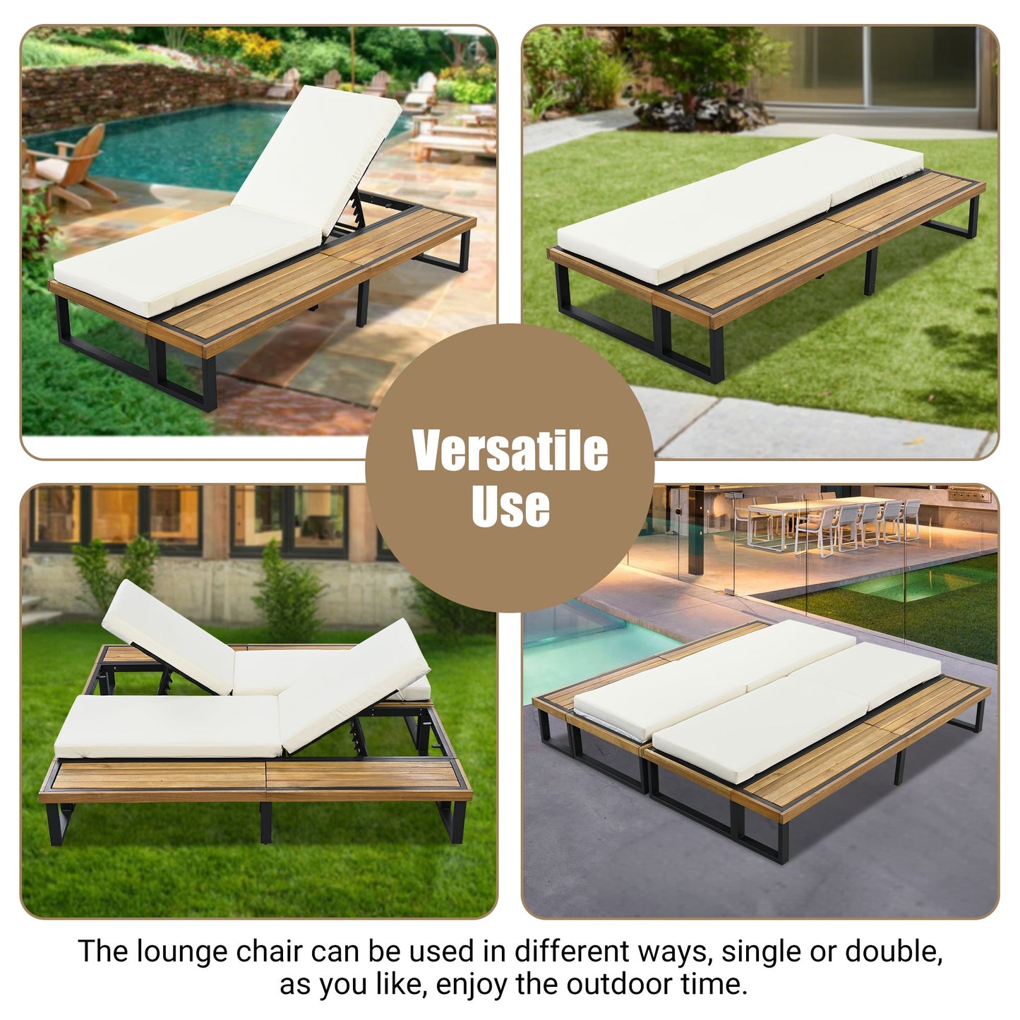 Outdoor Chaise Lounge Chair with 5-Position Adjustable Backrest