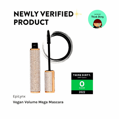 EpiLynx Vegan Volume Mega Mascara with Think Dirty certification on a white background