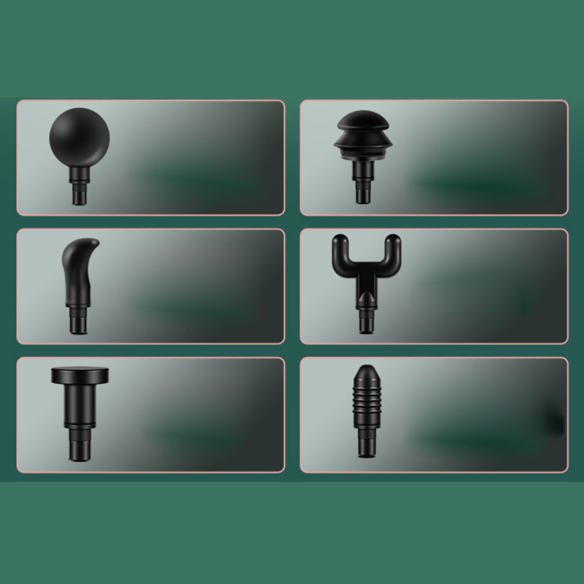 Set of massager's black nozzles on a green background