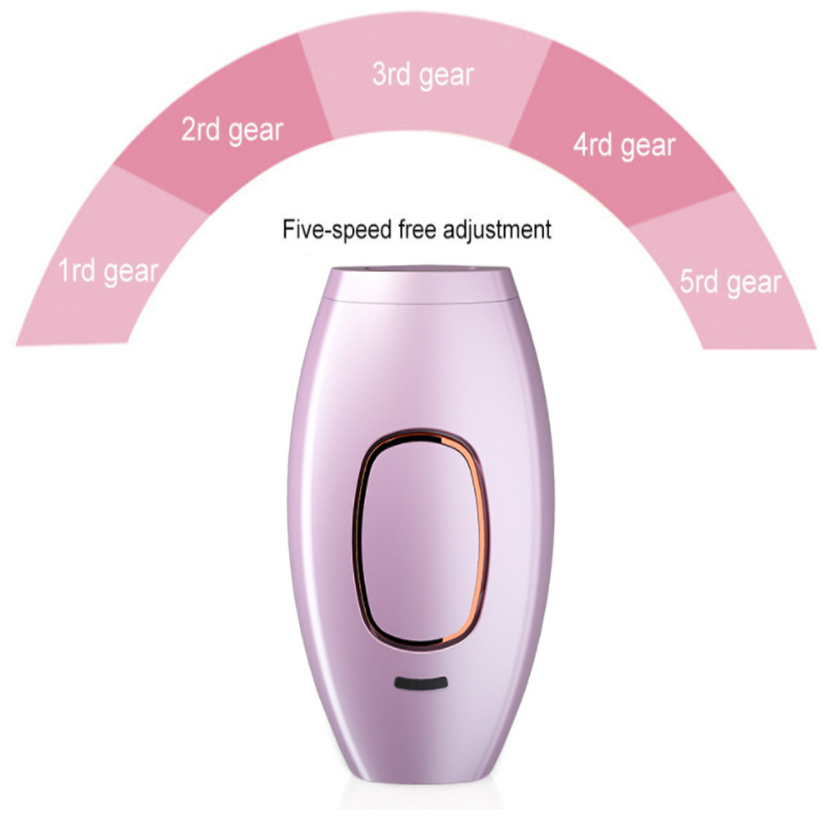 Pink hair removal device with five-speed adjustment scale on a white background