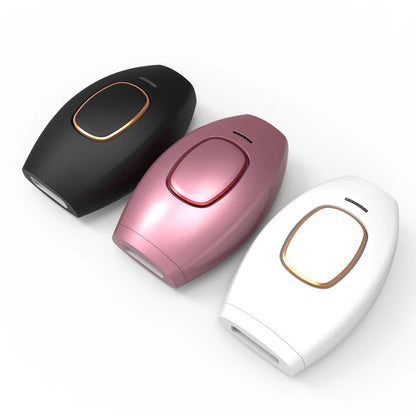 Three electronic "Face to Feet" Laser Hair Remover devices in black, pink, and white on a white background