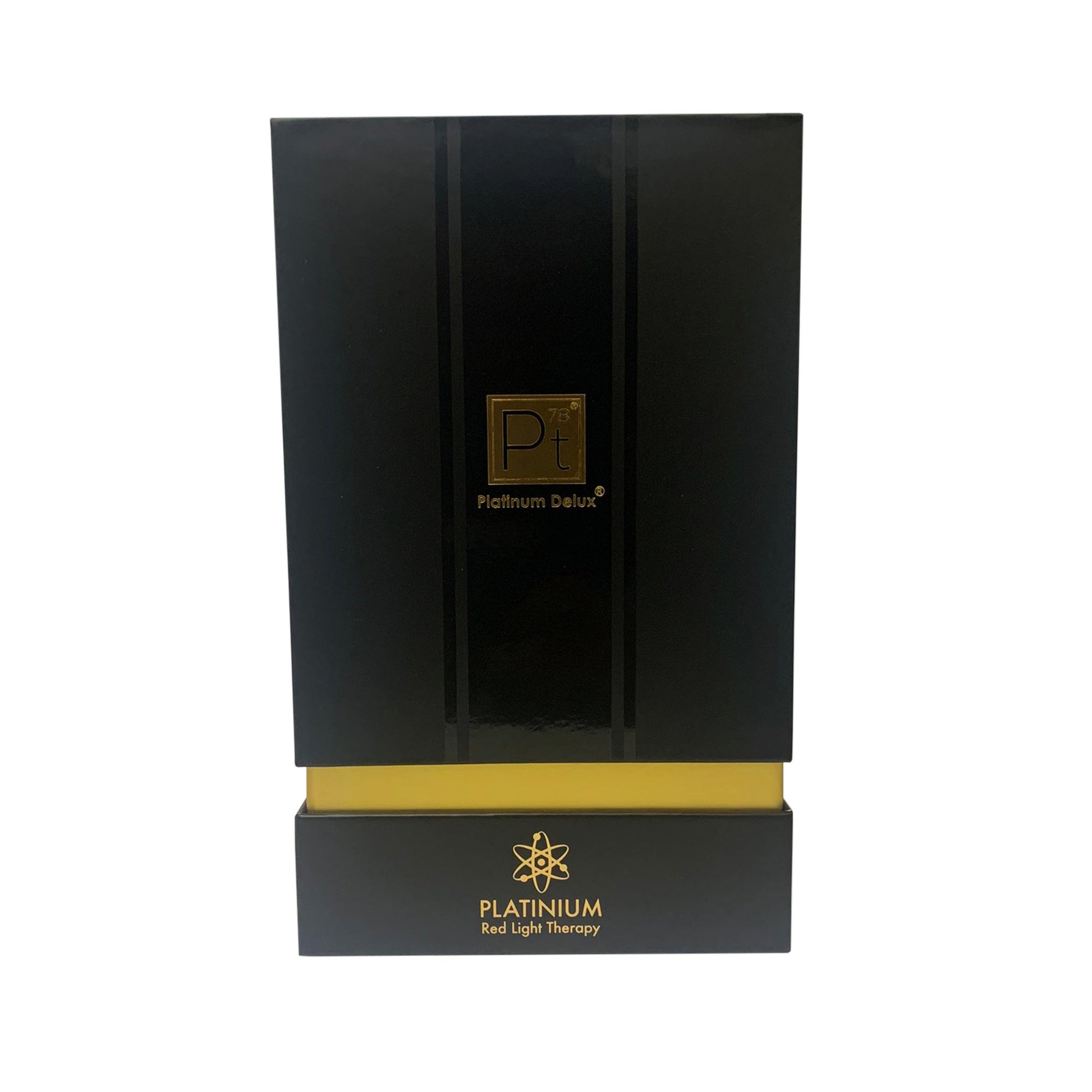 Black and gold box with 'Platinum Deluxe' branding on a white background