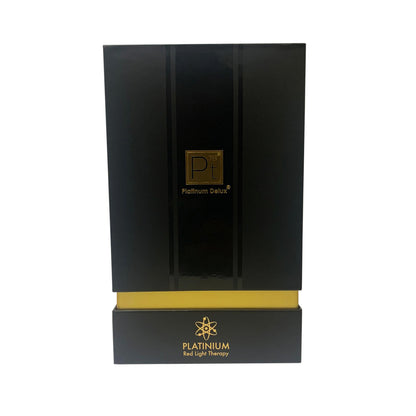 Black and gold box with 'Platinum Deluxe' branding on a white background