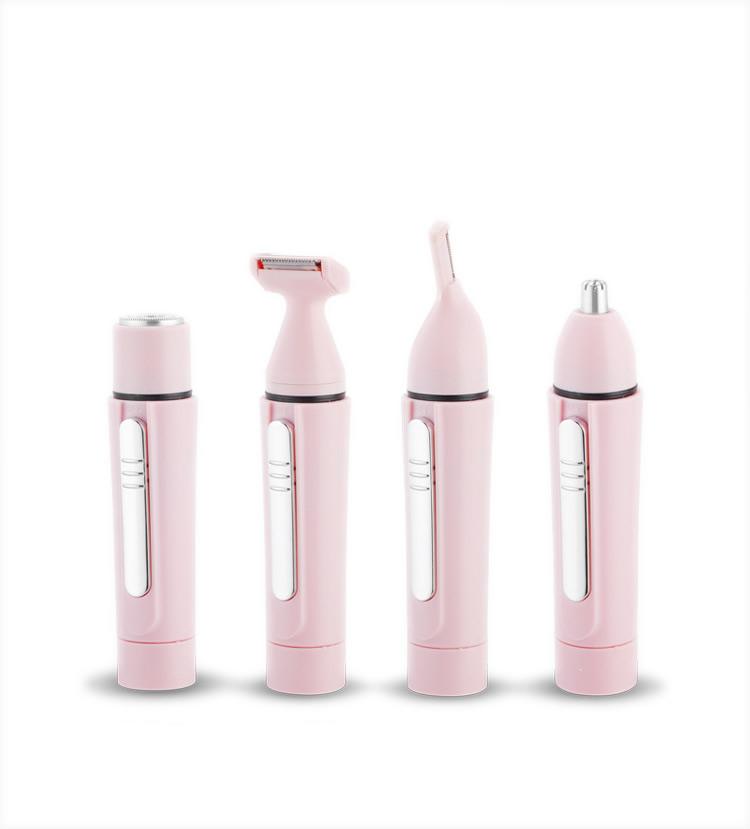 Set of pink electronic shaving devices on a white background