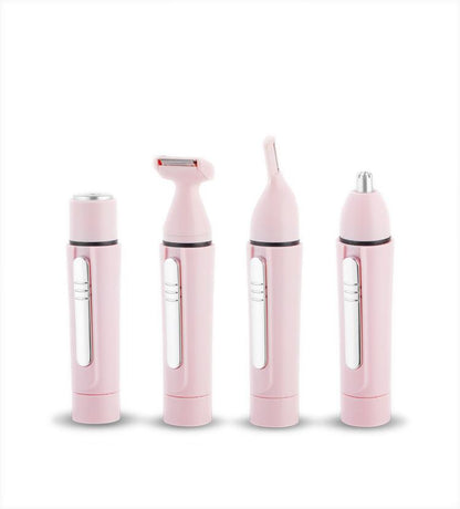 Set of pink electronic shaving devices on a white background