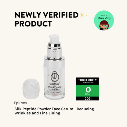 EpiLynx Silk Peptide Powder Face Serum with Think Dirty verification badge on a white background