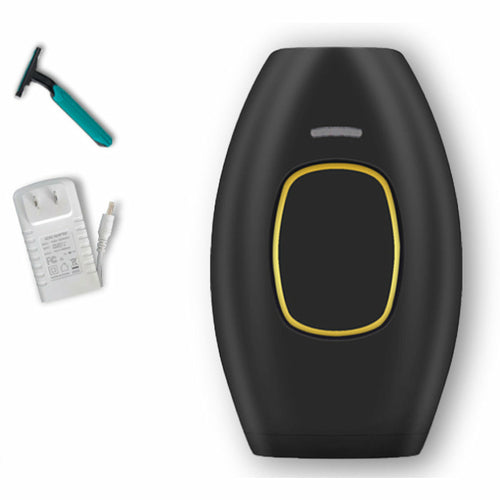 Black electronic device with yellow accent on a white background