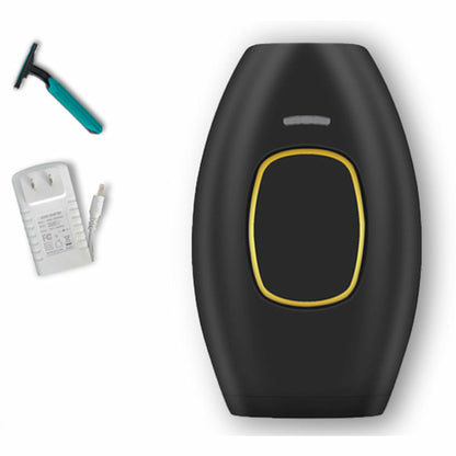 Black electronic device with yellow accent on a white background