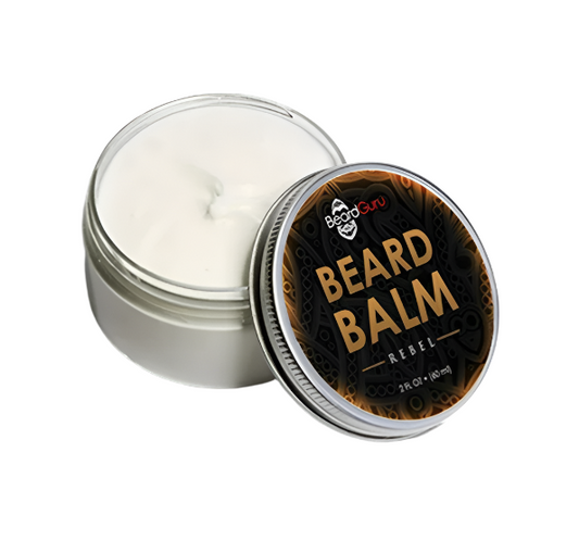 Beard balm container with lid on a white background