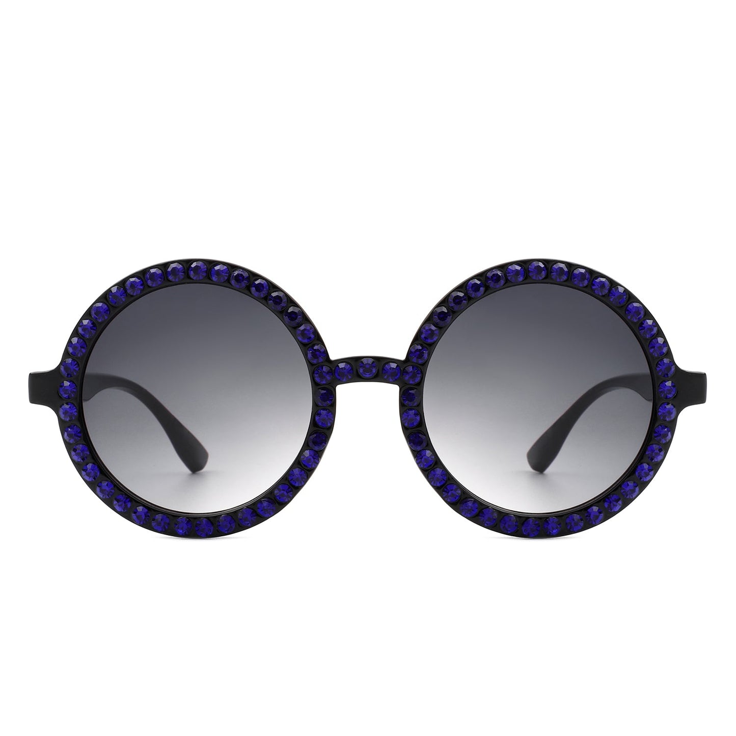 Round sunglasses with blue gemstones on a white background