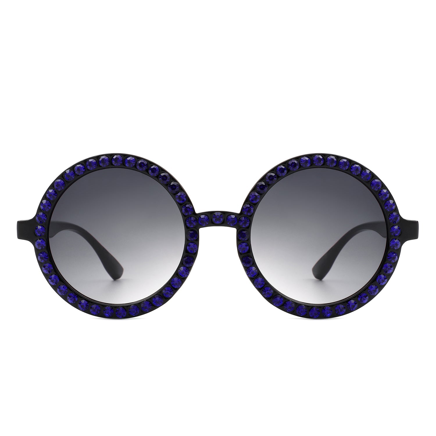 Round sunglasses with blue gemstones on a white background