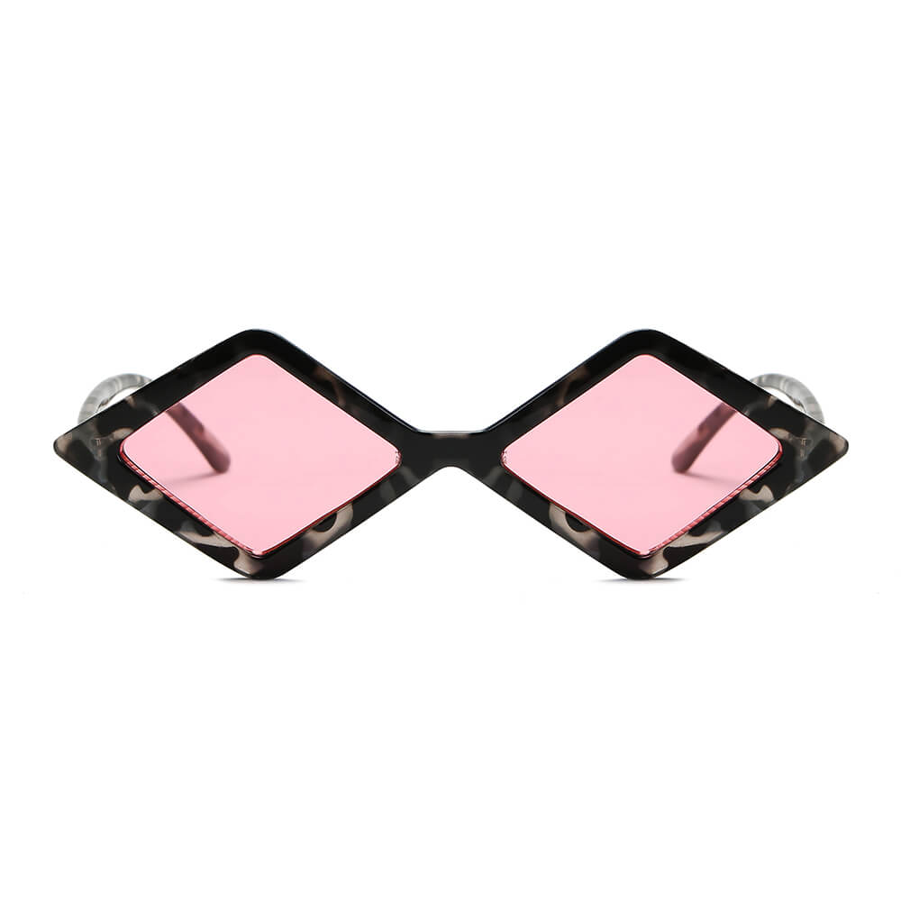 Sunglasses with pink lenses and tortoiseshell frame on a white background