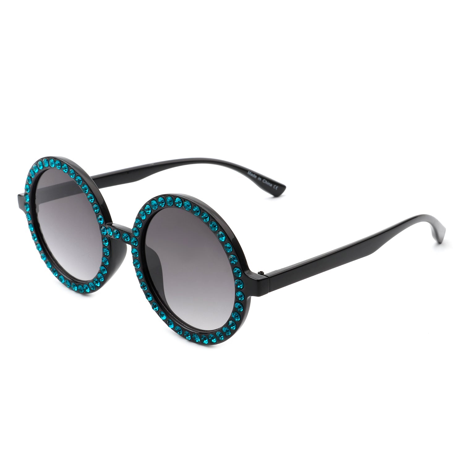Sunglasses with decorative blue elements on a white background