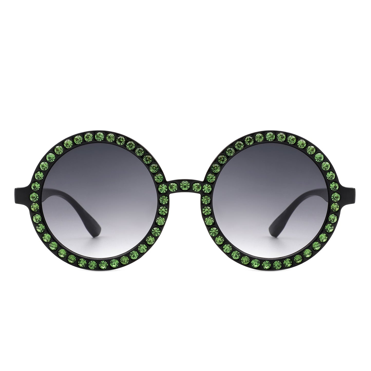 Sunglasses with green gemstones on a white background