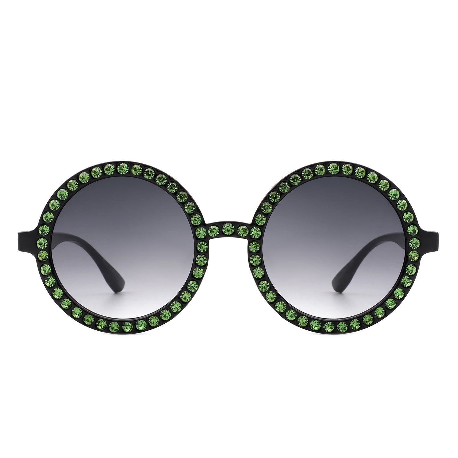 Sunglasses with green gemstones on a white background