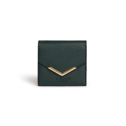 Dark Green wallet with gold accents on a white background