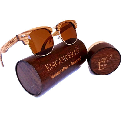 Englebert's Real Ebony and ZebraWood Sunglasses with Bamboo Case, Tea Polarized