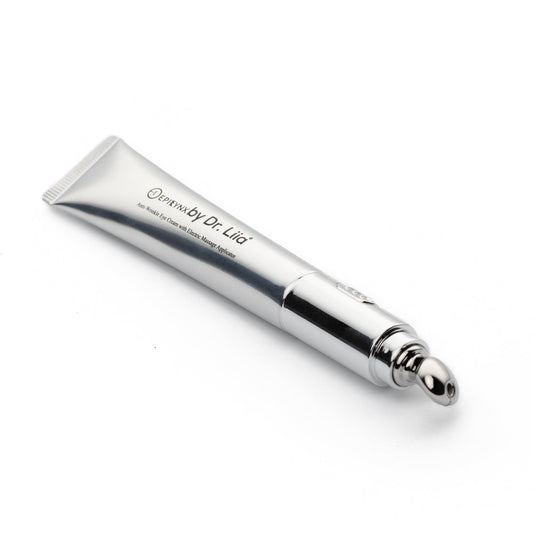 Silver anti-wrinkle eye cream tube labeled 'Dr. Liia' on a white background