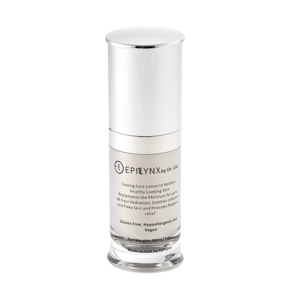Skincare bottle of EpiLynx by Dr. Liia on a white background