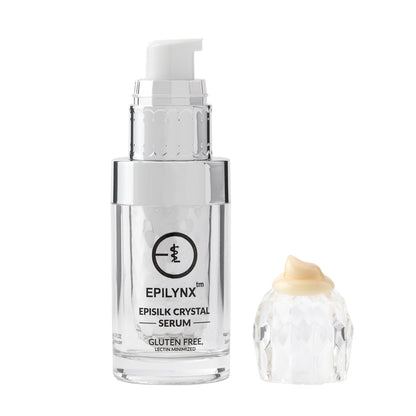 Epilynx Episilk crystal serum bottle on a white background