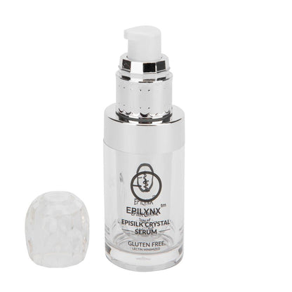 Epilynx Episilk crystal serum bottle with pump on a white background