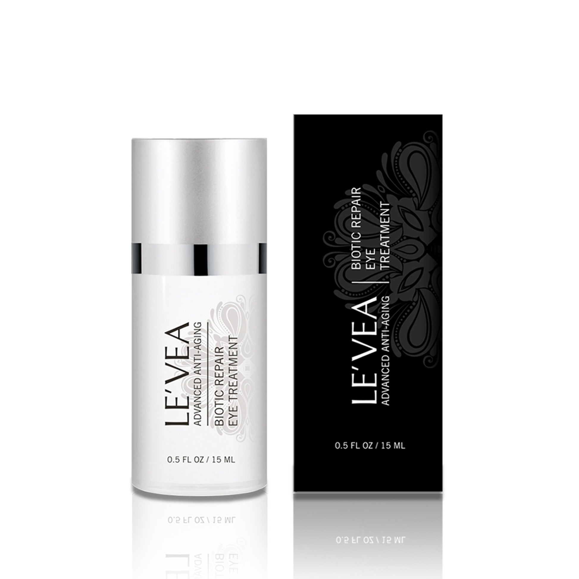 Le'Vea eye treatment bottle and packaging on a white background