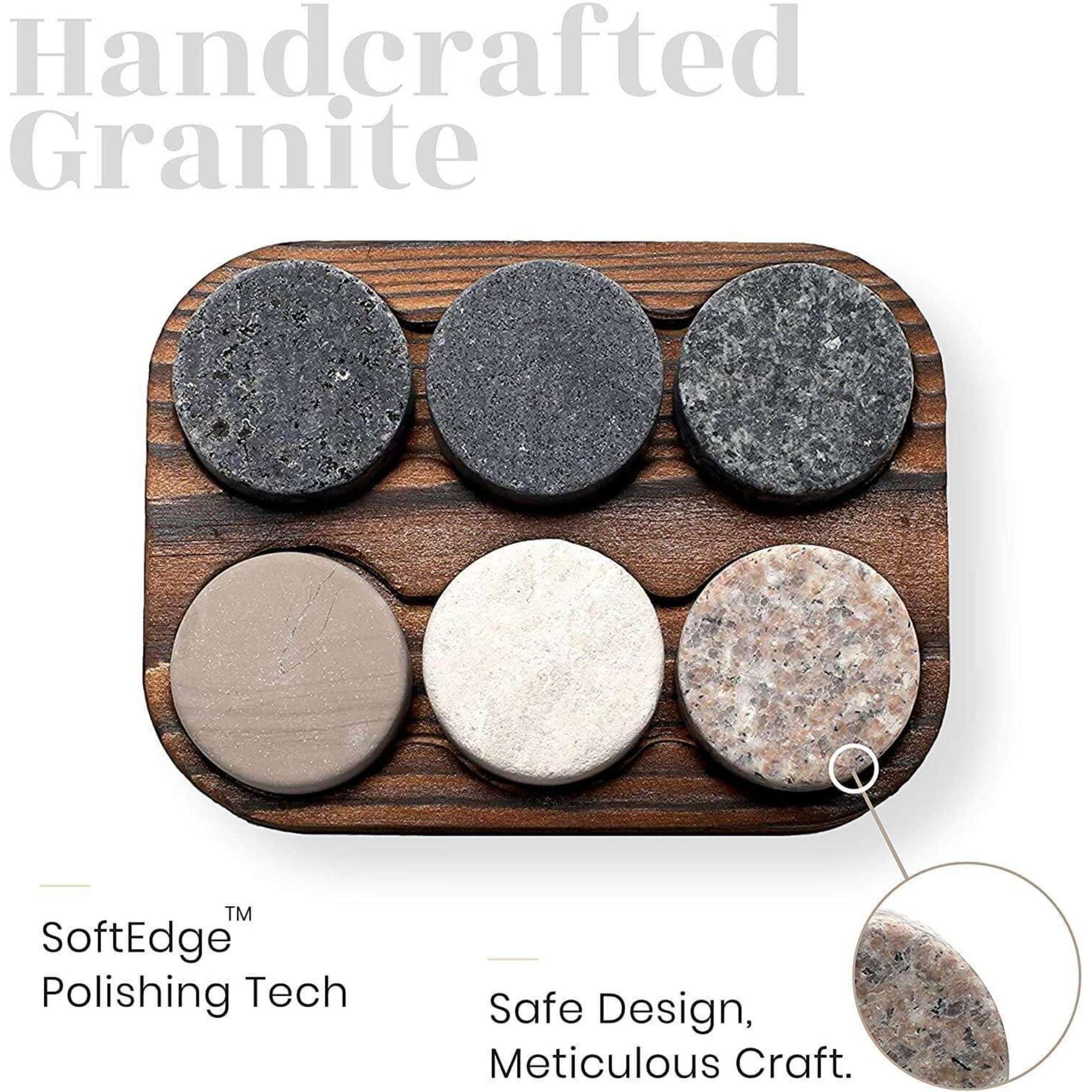 6 Handcrafted Granite ROCKS Whiskey Stones