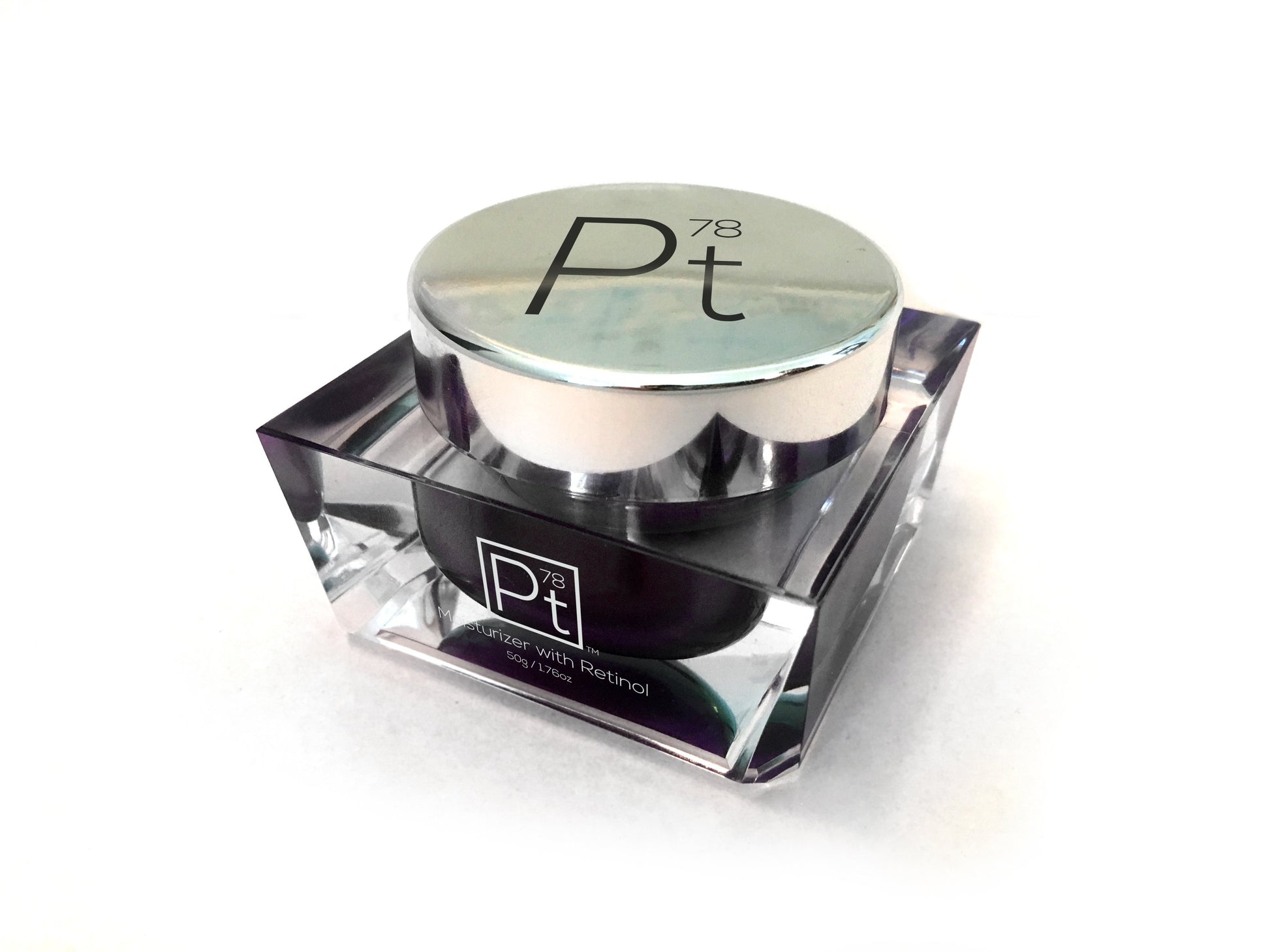 Cosmetic jar with 'Pt' branding on a white background