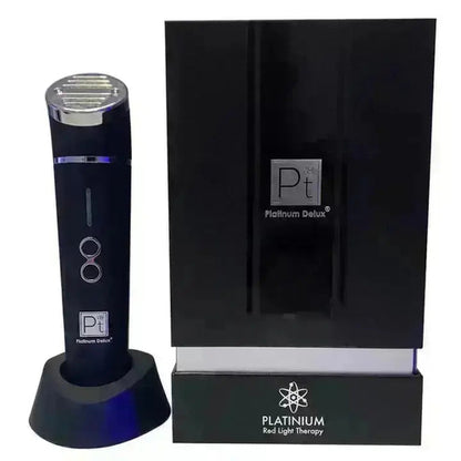 Black red light therapy device with Platinum Delux branding on a white background