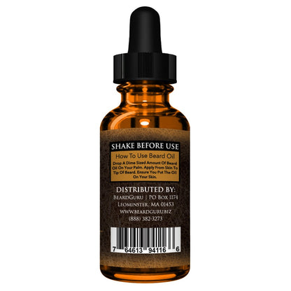 BeardGuru Beard Oil in an Amber glass Brown glass bottle with dropper on a white background