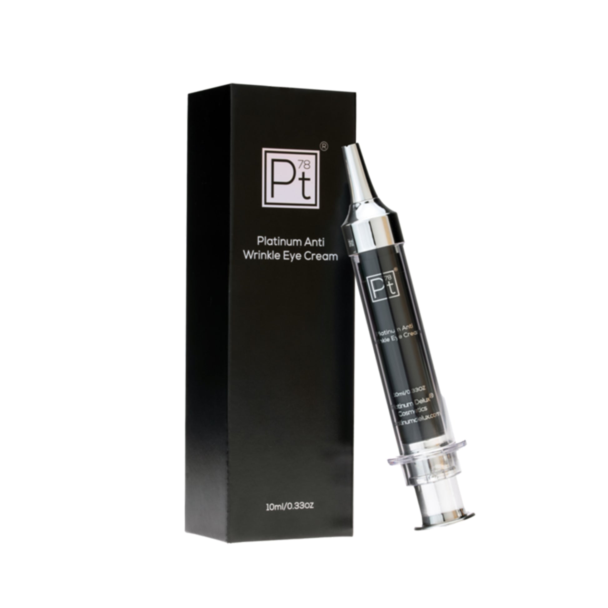 Platinum Anti Wrinkle Eye Cream packaging with syringe on a white background