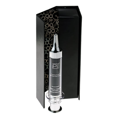 Skincare serum bottle with black packaging on a white background