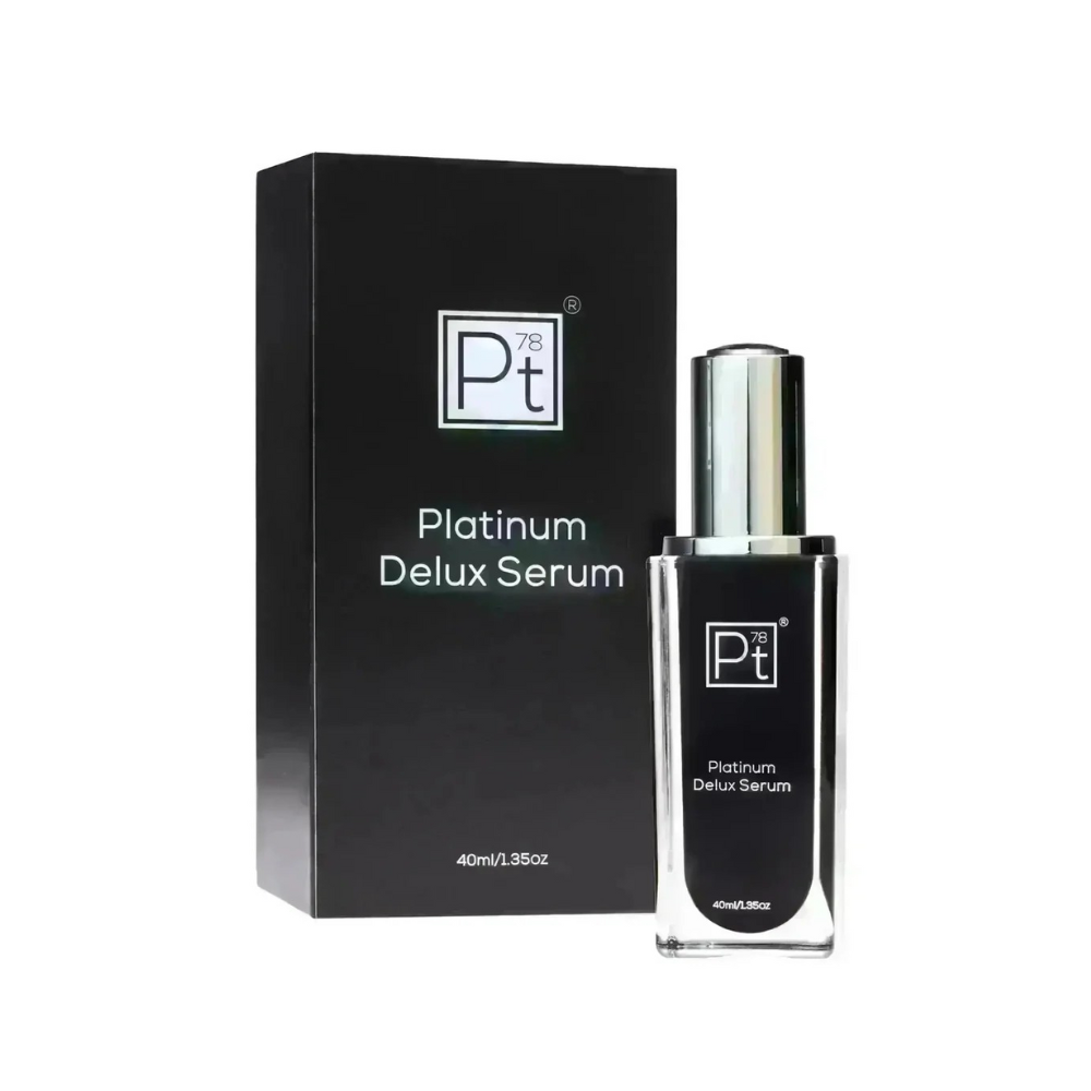 Platinum Delux Serum bottle and packaging on a white background