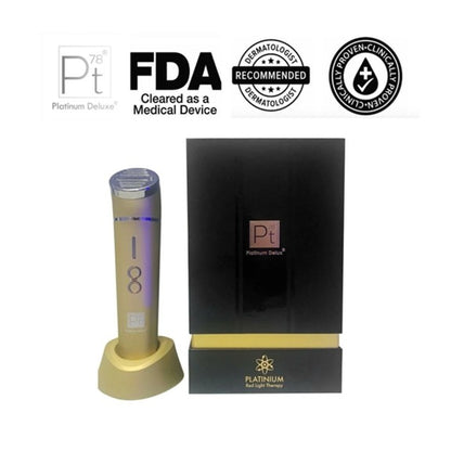 Platinum Deluxe device with packaging and certification logos on a white background