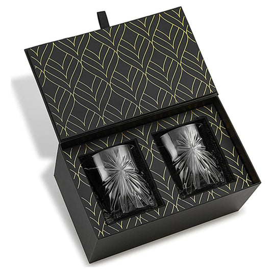 Two ROCKS - The Privilege Collection - Soleil Glass Edition glass tumblers in a decorative box with geometric pattern