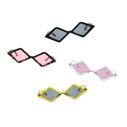 Set of four pairs of sunglasses with different frame colors on a white background