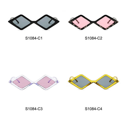 Four pairs of sunglasses with different color options on a white background